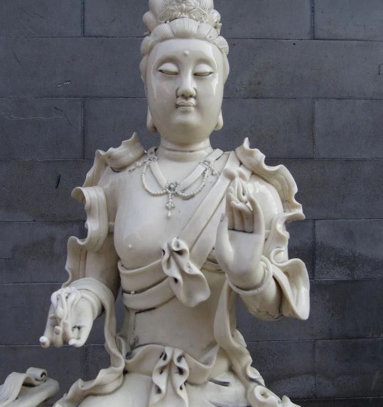 

20"Chinese Buddhism White porcelain Sit Kwan-Yin Guan Yin Bodhisattva Statue
