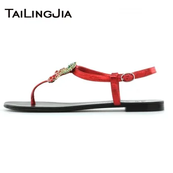 

flat shoes women Brand Handmade loafers women cherry Shiny Crystal High Quality Handmade Shoes Free Shipping Plus Size T-strap