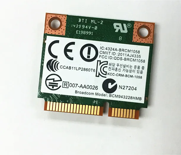 

SSEA NEW Wireless card Broadcom BCM943228HMB wifi 4.0 Bluetooth Combo half Mini PCI-E 802.11b/g/n 2.4G/5GHz for HP