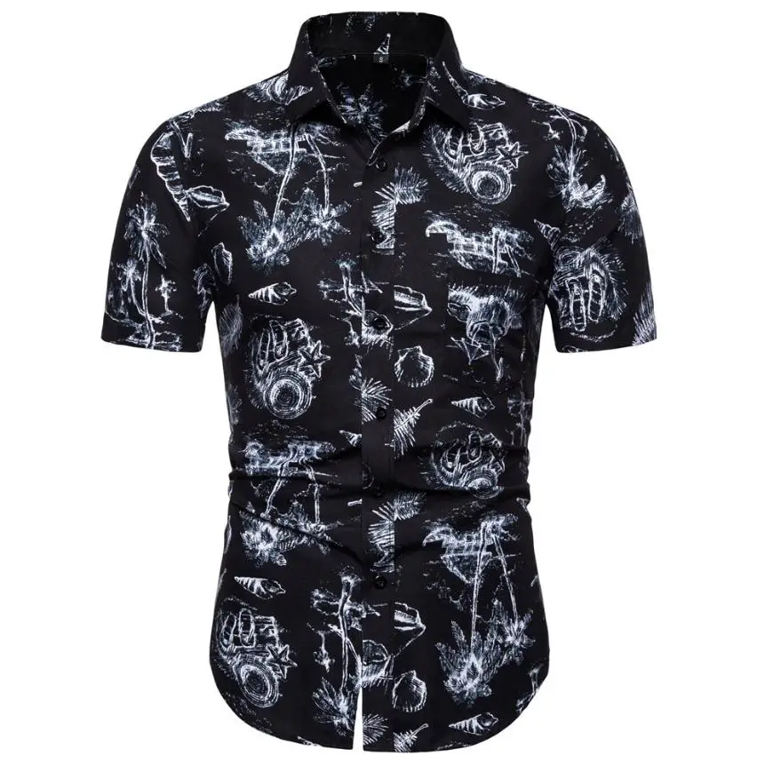 

Summer Blouse Men's clothing Slim Fit Shirt Men Hawaiian Print Men's Shirt Casual Fashion Short Sleeve New