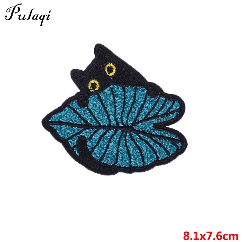 

Pulaqi Cat With Leaf Embroidery Iron On Patch Stickers On The Fabric Sewing Supplies And Accessories D