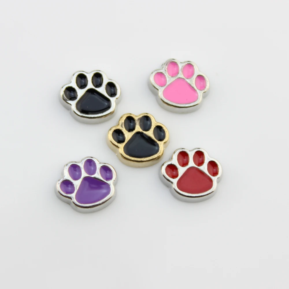 

20pcs 5 colors enamel dog paw floating charm fit floating lockets