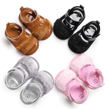 

Baby Girls Sandal Summer New Fashion Faux Fur Simple Solid Color Princess Shoes Toddler Girls Sogt-sole No-slip Casual Sandals