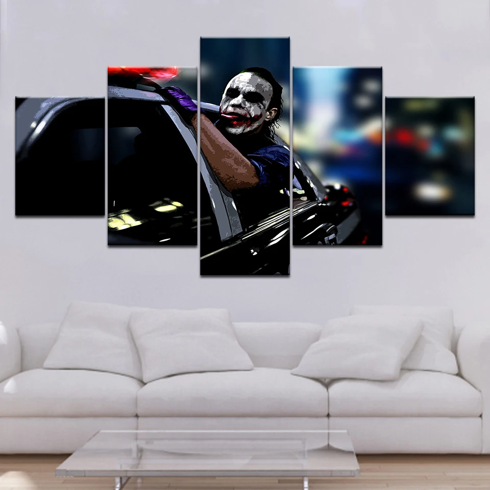 

Posters Wall Art Pictures 5 Panel Heath Ledger Comic Clown Film Modern Painting Canvas Living Room Home Decor HD Printed Artwork
