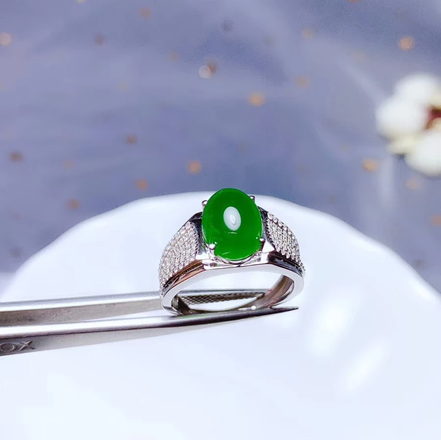 green Hetian jade ring for women with silver jewelry