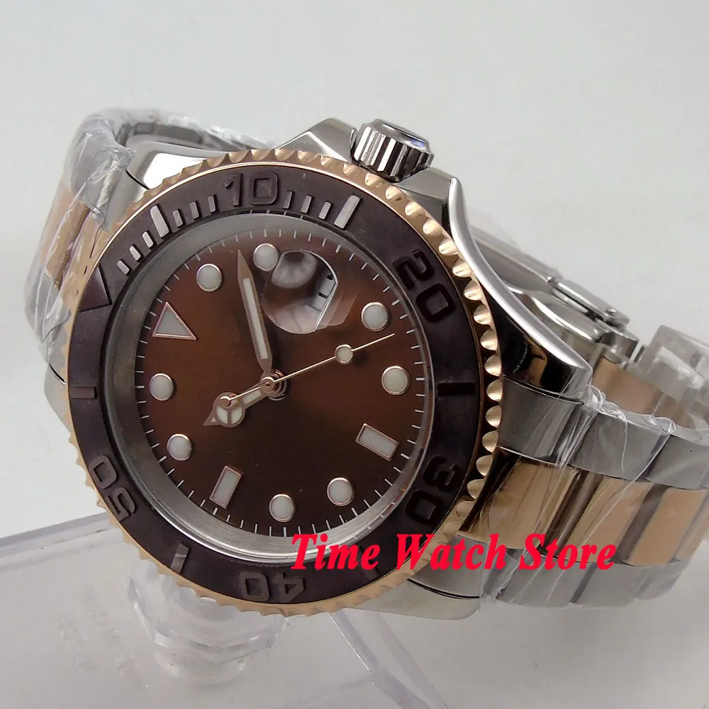 40mm coffee sterial dial saphire glass Brushed Ceramic Bezel gold case Automatic movement Men's watch BL60 40mm coffee sterial dial saphire glass Brushed Ceramic Bezel gold case Automatic movement Men's watch BL60