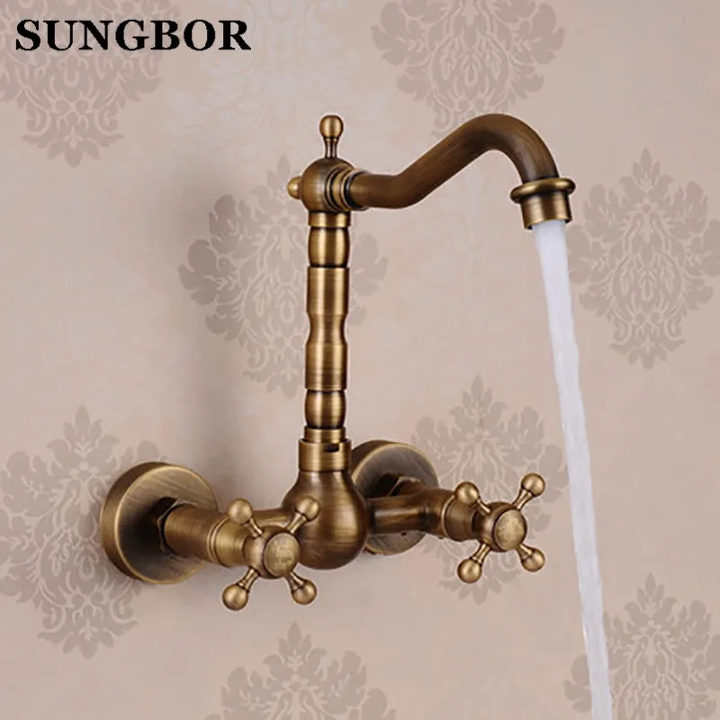 Free Shipping Antique Brass Wall Mounted Kitchen Faucet ...