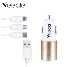 Veecle Pequeno Aço Caminhão Carregador de Carro Saída 3 USB Carga Rápida + Cabo Micro USB Soquete Splitter Hub Para O Telefone Móvel iPad