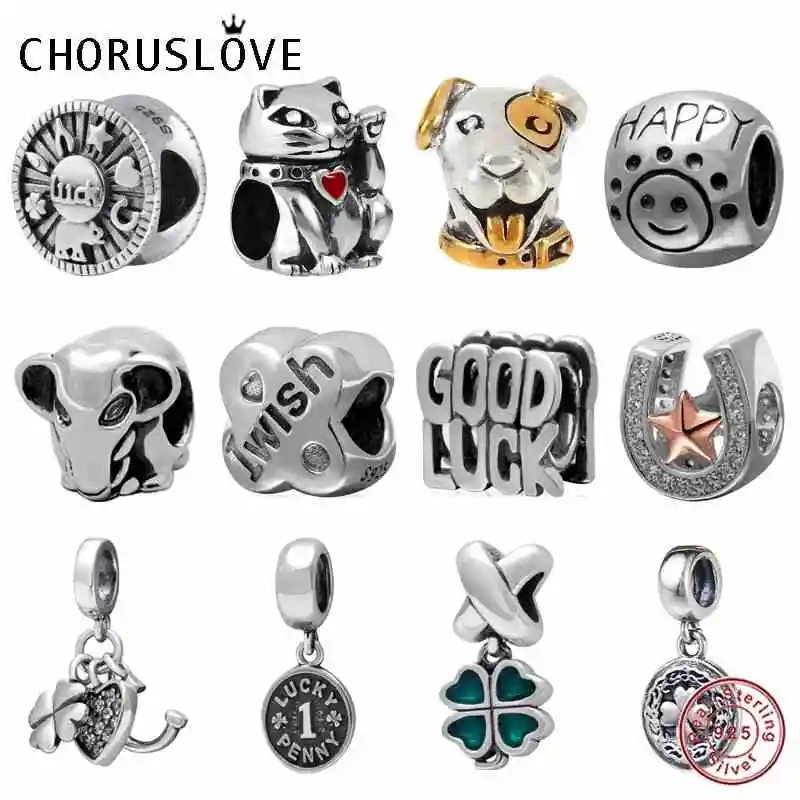 

Choruslove Luck Charm Authentic 925 Sterling Silver Beads fit Original Pandora Charms Bead DIY Bracelet Jewelry Making