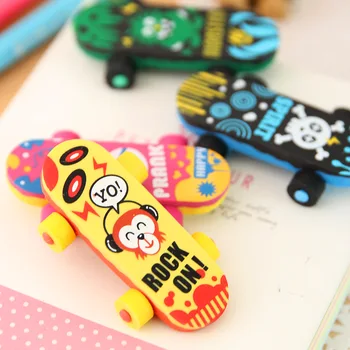 1 pz creativo cartone animato skateboard auto carino gomma studente gomma materiale scolastico all'ingrosso