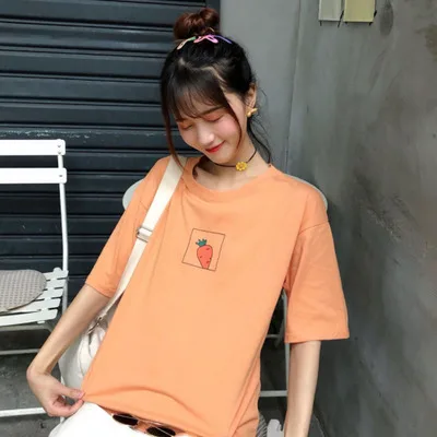 

Korean Style Casual Summer Women Loose Wild Short Sleeve T-shirt Harajuku Ins Carrot 2019 New Student Shirt Bottoming Tops Tee
