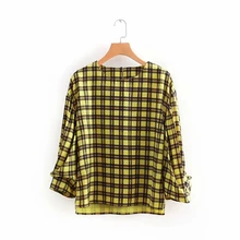 2019 Autumn Chic Plaid Shirts Women Sleeve Chiffon Blouses Casual Chemise Femme Tops Plus Size Round Neck Tartan Blusas Mujer