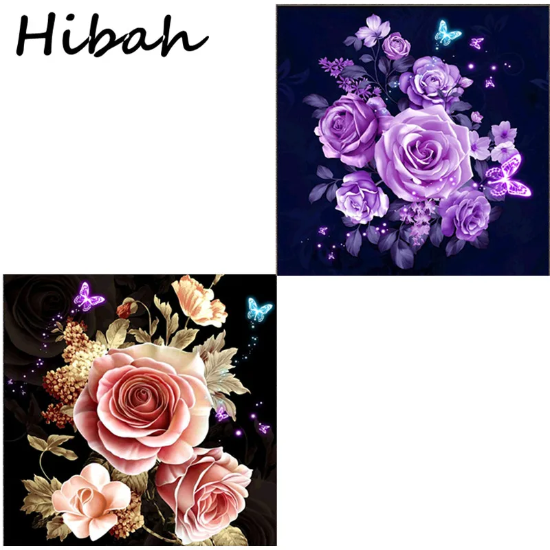 

5D DIY Diamond Embroidery Flower Diamond Cross Stitch Set Rose Round Resin Diamond Mosaic Home Decor