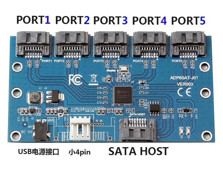 Карта адаптера SATA 1 до SATAII/SATA2 5 Порты и разъёмы множитель конвертер Riser SATA 3,0 адаптер карты JMB321 чип