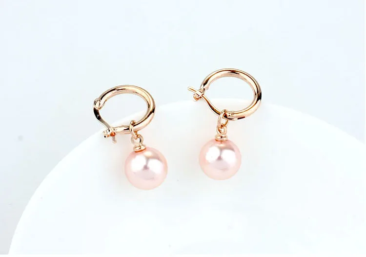 MOONROCY Free Shipping Fashion Jewelry Austrian Crystal For Women rose Gold Color Imitation pearl Earring Gift