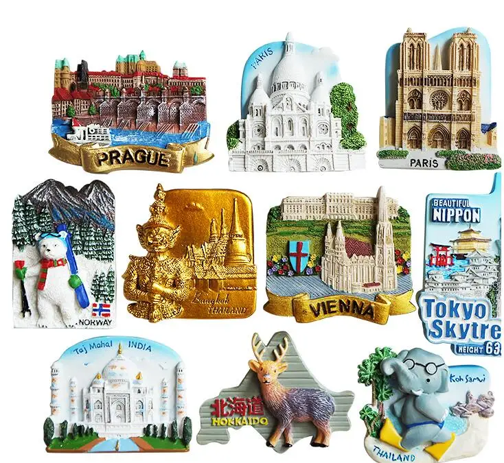

Hot Selling Newest Thailand Japan France Tourist Memorial Stereo Resins Magnet Refrigerator Stick Magnetically Affixed Ironite