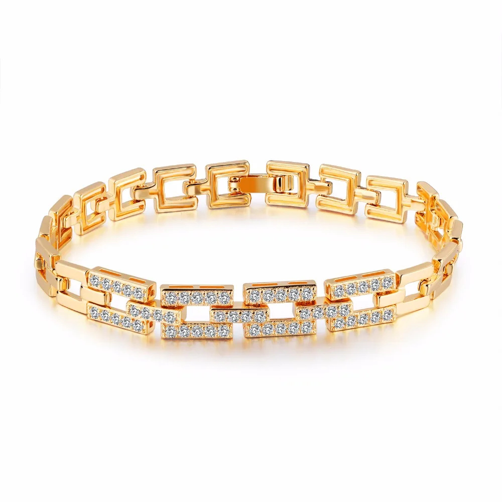 Luxurious gold bracelet with smooth cubic zirconia beautiful lady