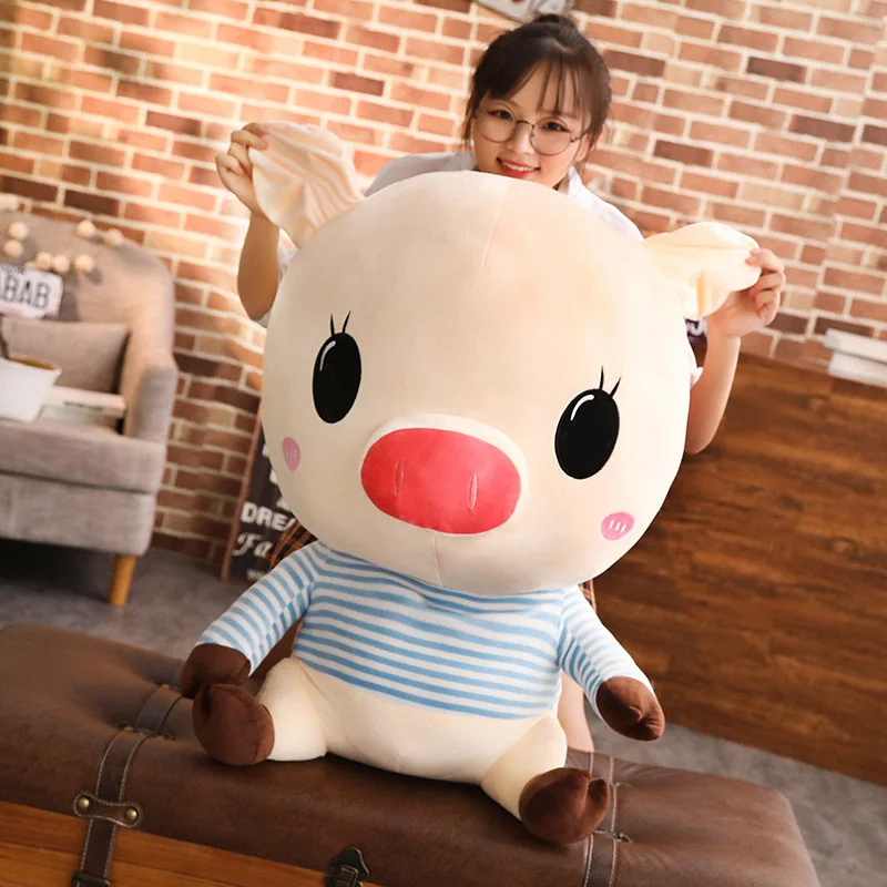 Dorimytrader Funny Cartoon Big Head Pig Plush Toy Giant Stuffed Anime Piggy Doll Creative Pillow for Children Gift Decoratin 31inch 80 DY50517 (1)