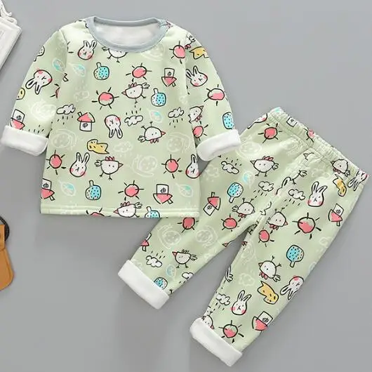 1-4Years мальчиков и Комплекты одежды для девочек осень-зима Термальность Long John рисунком теплые Нижнее бельё пижамы комплекты одежды из 2 предметов