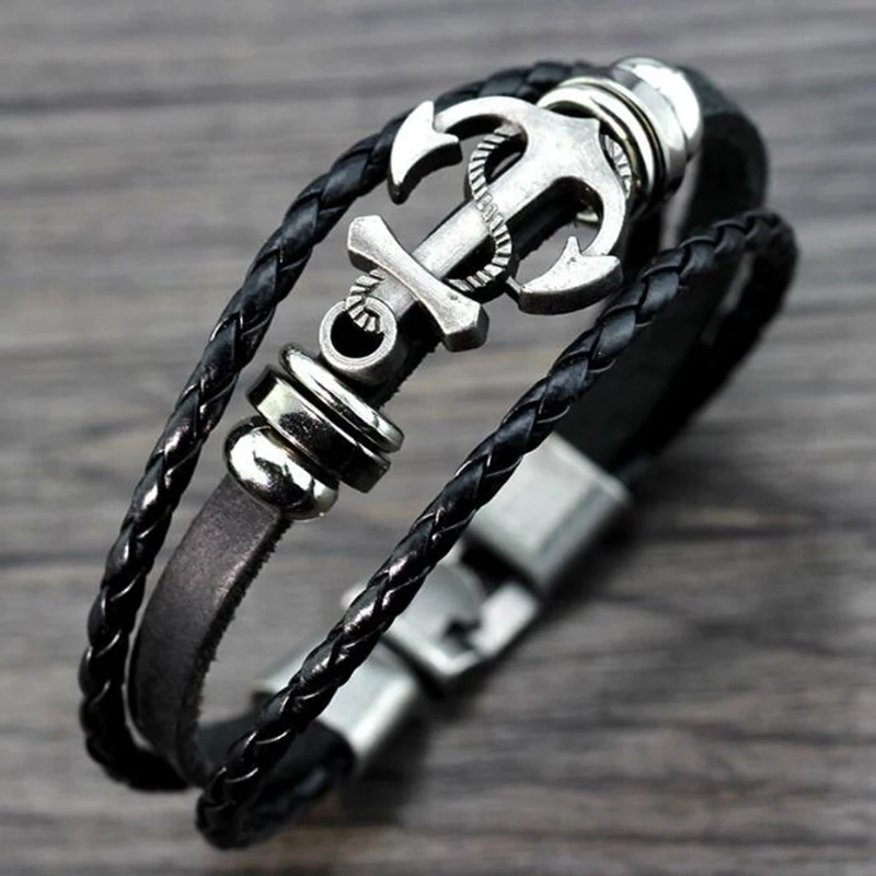 

Punk Style Anchor Multi Layer Black Brown Leather Bracelet Handmade Woven Gothic Party Hip Hop Bracelet For Men Women jewelrt