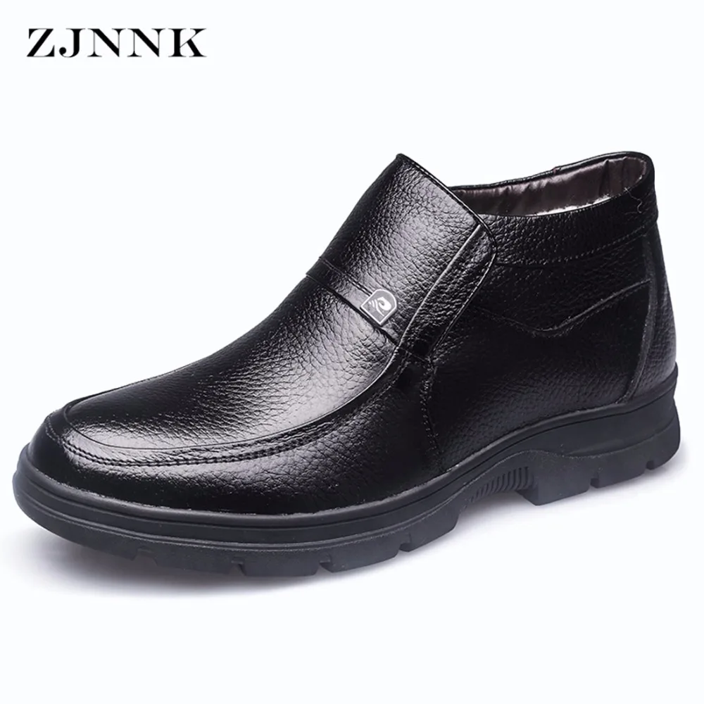 ZJNNK/брендовая Теплая мужская повседневная обувь мужская зимняя обувь из натуральной кожи обувь без шнуровки с фабрики, Мужская зимняя обувь черного и коричневого цвета