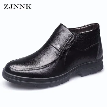 

ZJNNK Brand Warm Men Casual Shoes Genuine Leather Male Winter Shoes Slip-On Factory Outlets Men's Black Brown Shoes For Winter