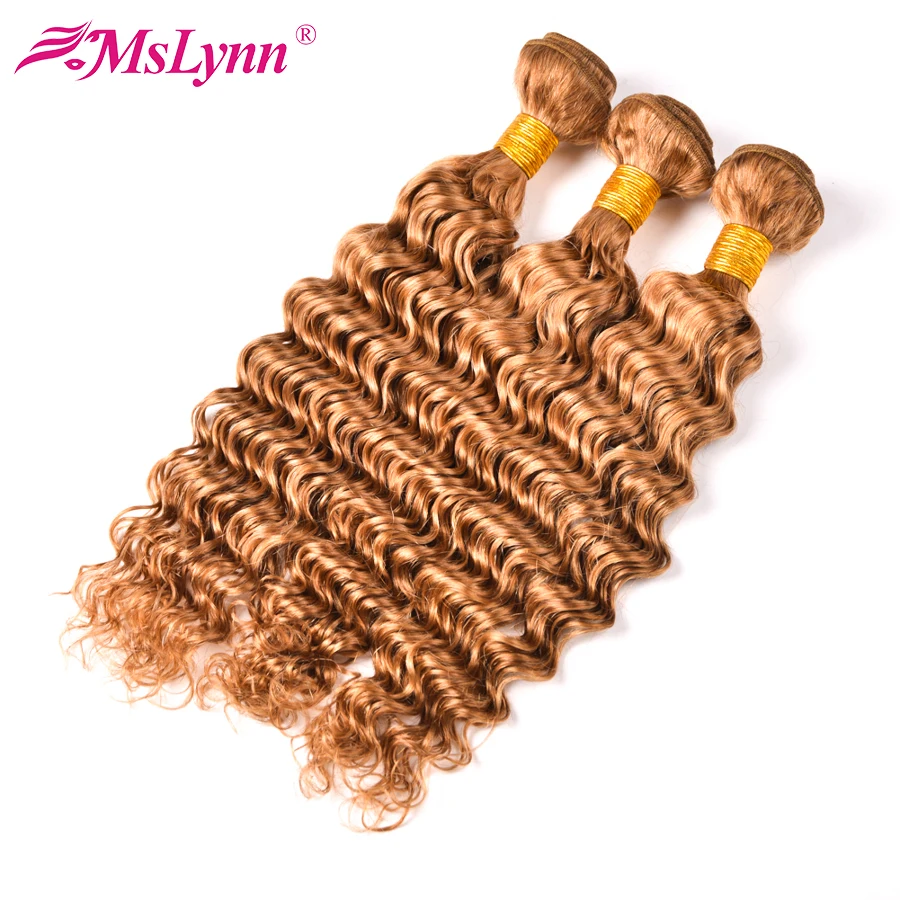 altMslynn Brazilian Hair Weave Bundles Deep Wave 3 Bundle Deals Color 27 Honey Blonde 100% Human Hair Non Remy Hair Extensions