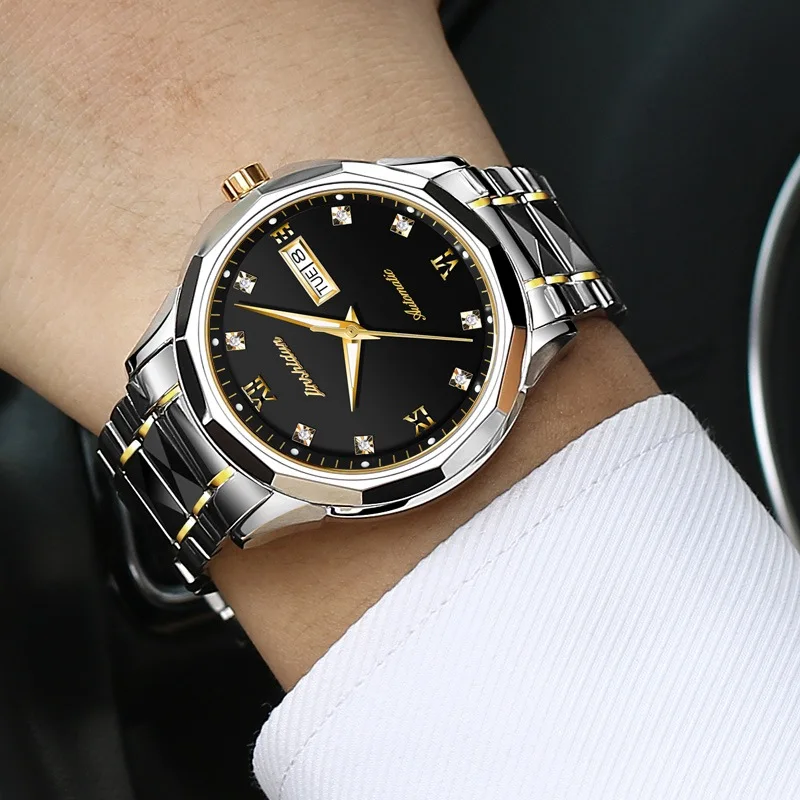 Мужские часы, мужские часы, люксовый бренд, известный бренд JSDUN, Япония, Relogio Masculino, автоматические механические часы, мужские люминесцентные - Цвет: Gold black men