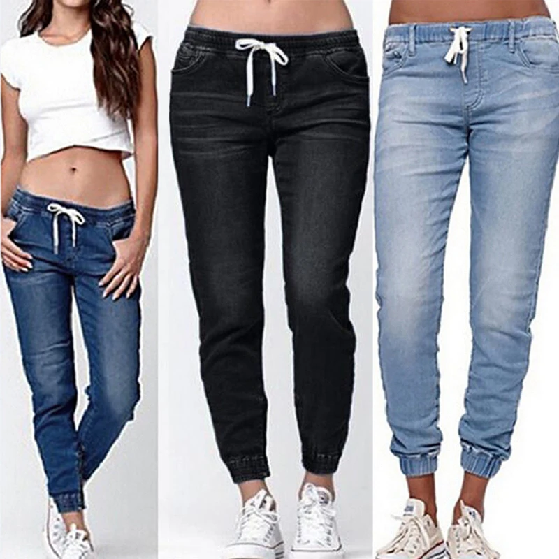 Women's Jeans Women Denim Pencil Pants Women Elastic Waist Trousers Ladies Oversized Denim Pants Women Summer Casual Jeans