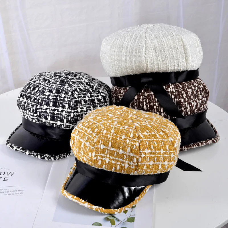 

Flat Beret Cap Yellow Duckbill Hat For Women Knitting Baker Boy Caps British Female Autumn Fashion Painters Hats 2018