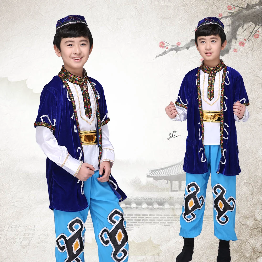 

Child Tibetan Dance Costume Chinese Ethnic Folk Dancing Clothing Male Mongolia Dance Costume Stage Dai Dancer Wear 89