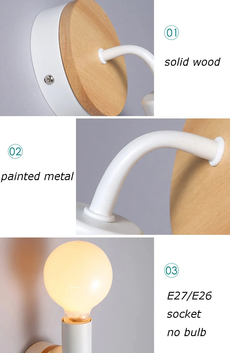 Modern Black White Wood Wall Light Bedside Wall Lamp Vintage Loft Wall Lighting Up & Down E27 E26 for Bedroom  (3)