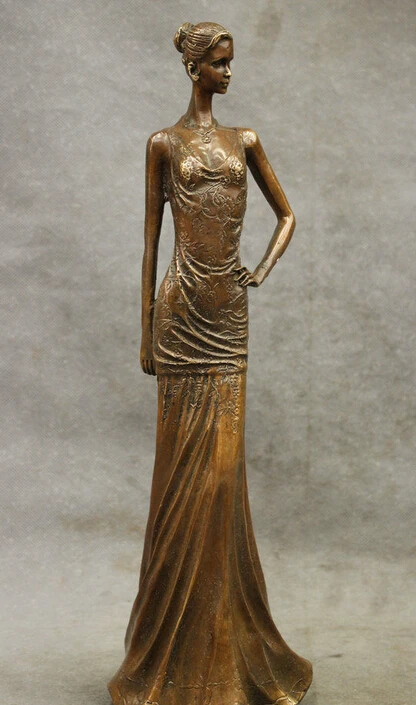 

15" Chinese Bronze Copper Carved West Art Flower Belle Model Statue Sculpture