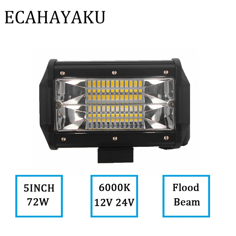 

ECAHAYAKU 5 inch 72w LED light bar flood beam Driving led bar for Offroad auto 4WD 4x4 UAZ SUV motorcycle 12V 24V car fog lamp