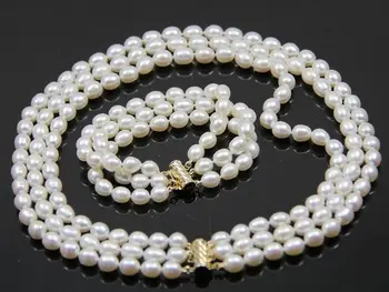 

fashion 3 rows 8-9mm white oval freshwater cultured pearl necklace bracelet