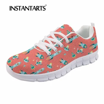 

INSTANTARTS Space Cat Flat Shoes Zapatilla Mujer Women Air Mesh Breathable Flats 3D Print Female Spring Lacing Casual Sneakers