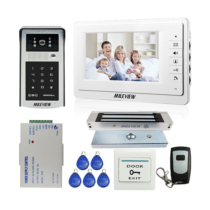 

FREE SHIPPING New 7" TFT Screen Video Door Phone Intercom System + HD Outdoor RFID Code Keypad Camera + Electric Magnetic Lock