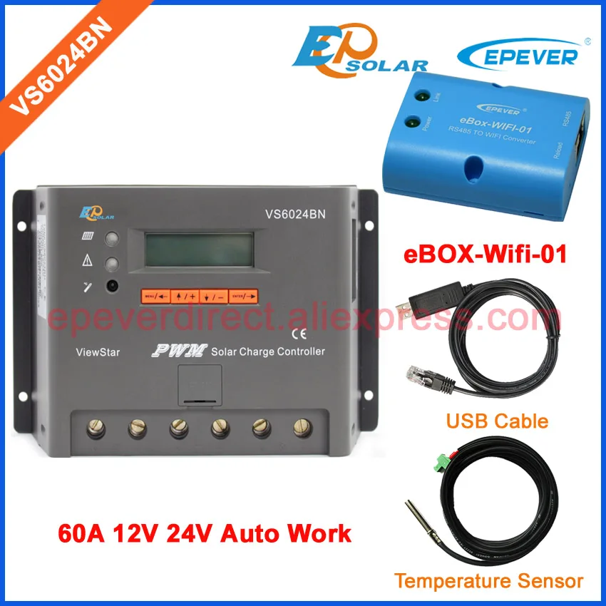 

Temperature sensor and USB cable VS6024BN 60A solar 24V panels system regulator 60amp wifi BOX PWM EPEVER system