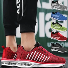 Кроссовки мужские трикотажные сетчатые туфли Уличная Повседневная обувь спортивная сетчатая обувь на воздушной подушке на шнуровке Нескользящие кроссовки с круглым носком#4NV08# N