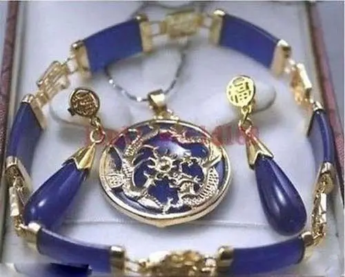 

Hot sale@> Beautiful purple Jade Dragon Pendant Necklace Earrings Bracelet Set AA024 Natural jewelry