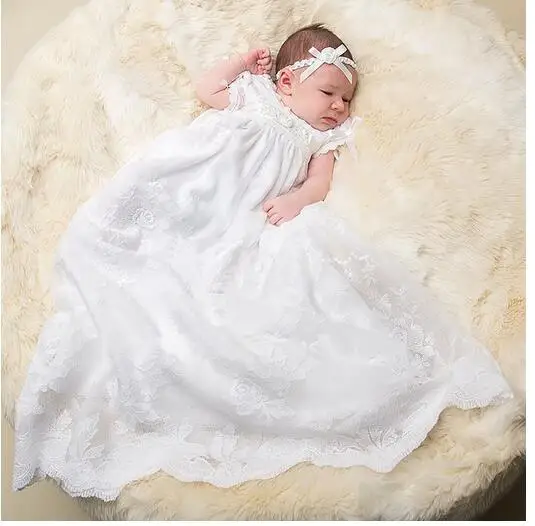 

Baby Girls Christening Dress 2017 Euro sleeveless Toddler Long Formal Dress Lace Flower White Newborn Birthday Baptism Dresses