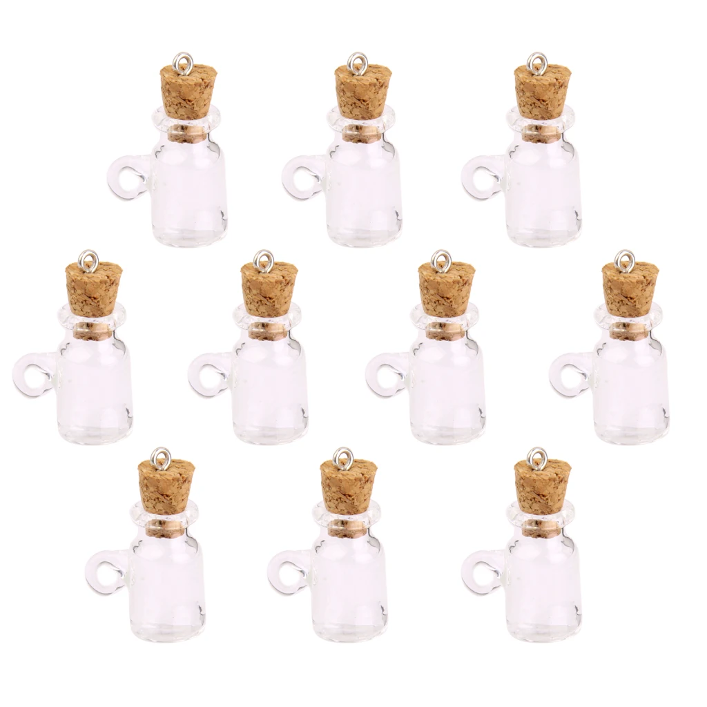 Phenovo 10pc Clear Wishing Bottle Pendants Empty Cork Hand-Blown Vial Necklace  DIY Pendant Fashion Jewelry Accessories