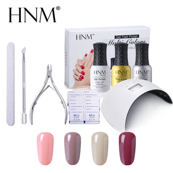 

HNM Nail Set Led Lamp Pure Color Gel Polish Soak Off Base Top Cuticle Pusher Trimmers Removal Wraps Manicure Art Tool Gift Box
