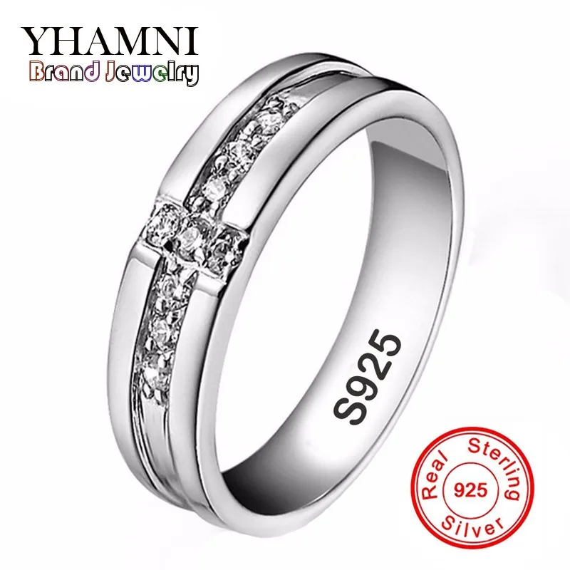 

YHAMNI Real Solid 925 Silver Cross Rings Cubic Zircon Jewelry Engagement Rings Gift for Lovers Couple Wedding Rings For Men AR11