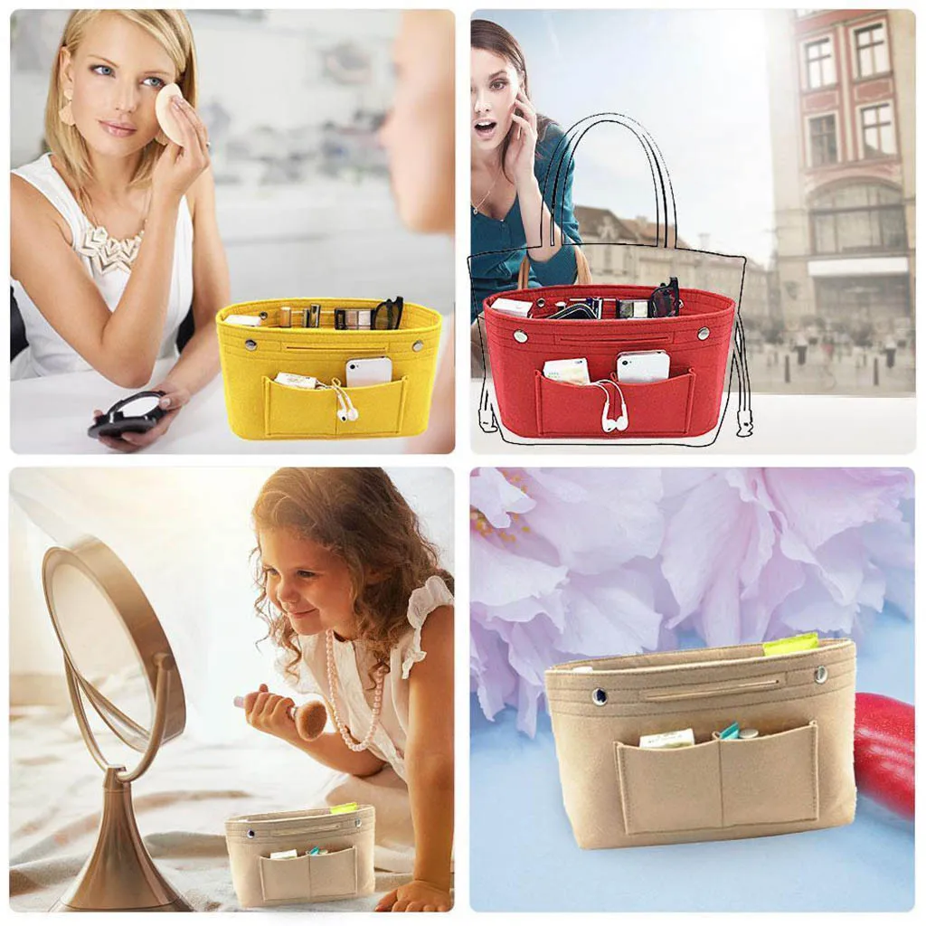 

1PC Multifunction Handbag Cosmetic Organizer Purse Insert Bag Felt Fabric Storage Pouch Case