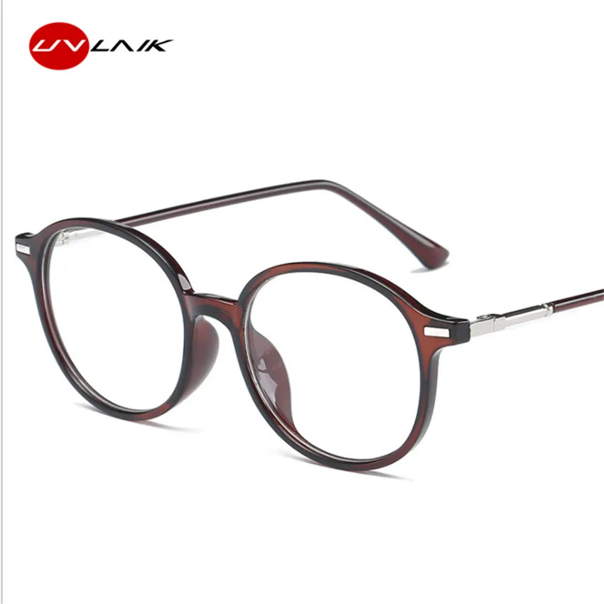 UVLAIK Optical Glasses Frame Glasses With Clear Glass Men Women Brand Round Clear Transparent Women's Myopia Glasses Frames - Цвет оправы: BROWN