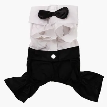 

10pc/lot gentleman Style Pet Clothing Cotton Teddy Dog puppy Shirt Jumpsuit Clothes Doggy Rompers For Dogs With Bow Tie D02