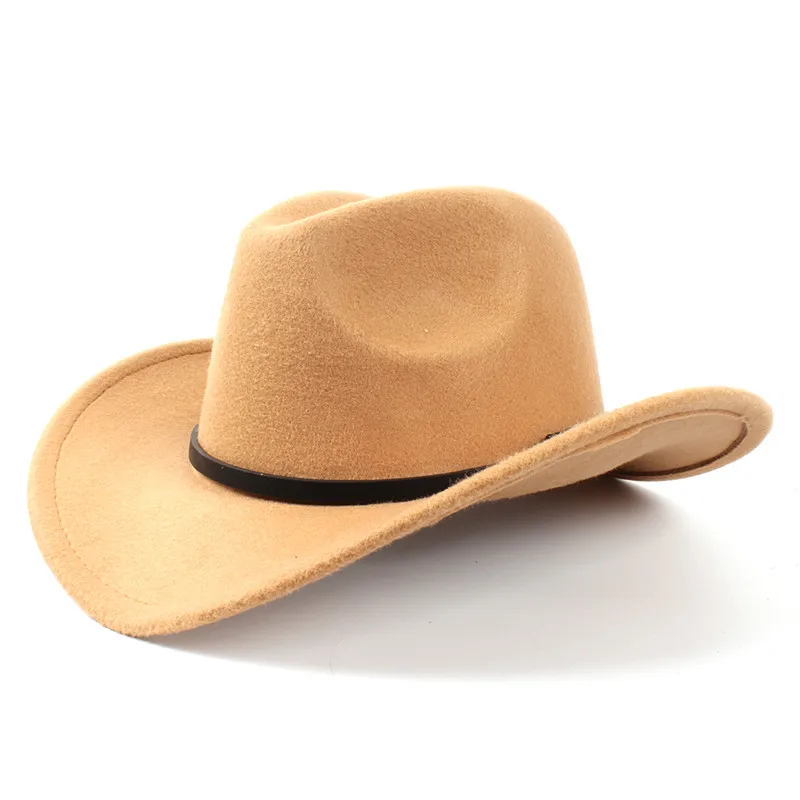 Mistdawn модная женская мужская шерстяная шляпа с широкими полями ковбойская шляпа ковбойская Кепка черный кожаный ремень размер 56-58 см ATB