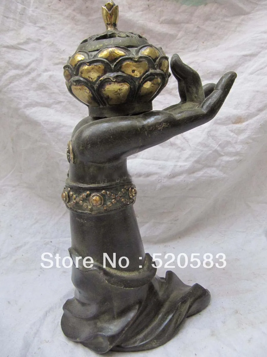 

classical pure bronze gilt buddhism buddha head support burn incense censer