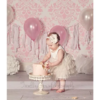 

NeoBack Vinyl Pink Damask Patterns Photography Backgrounds new born baby one year Birthday Cake Smash Photo Banner Backdrops